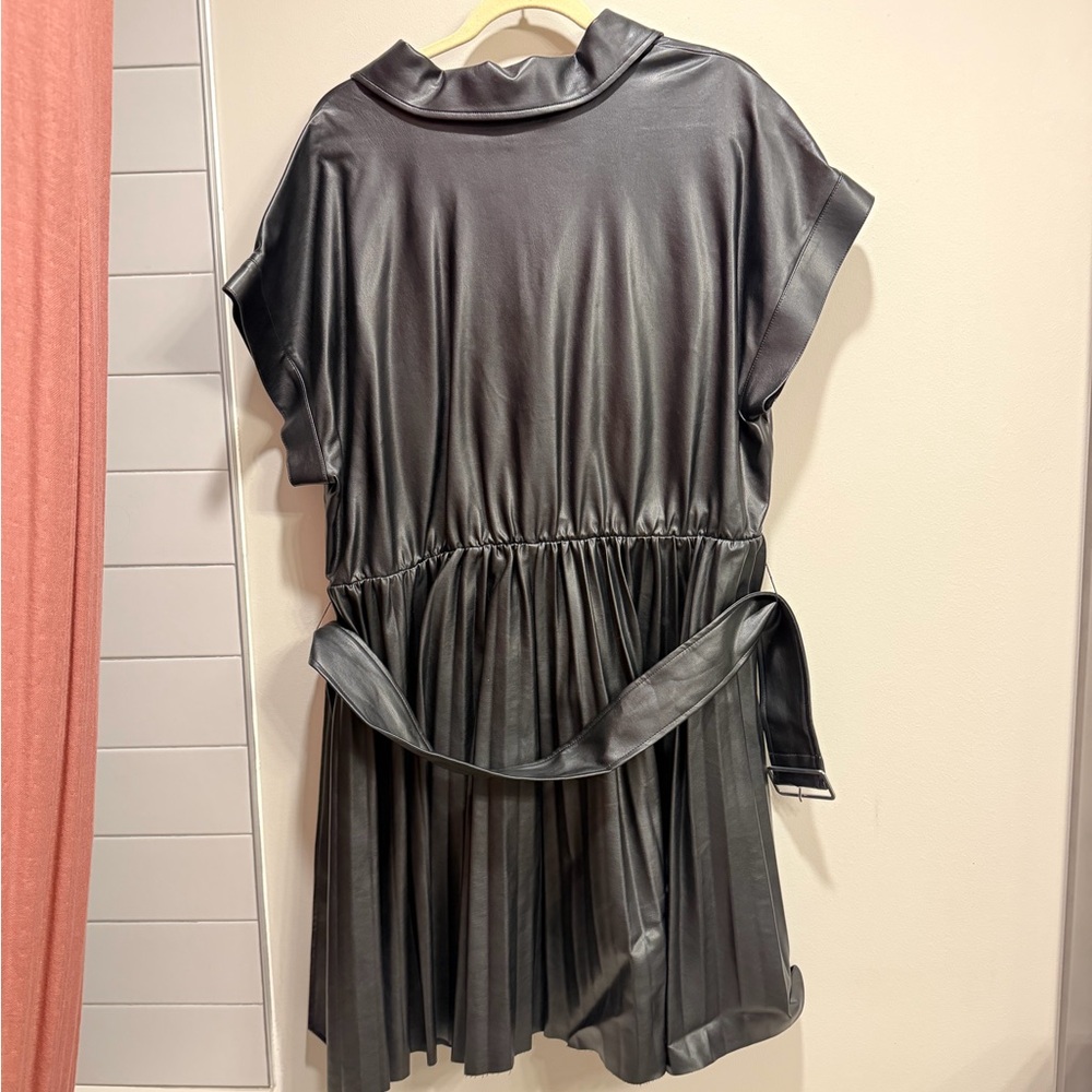 Faux Leather Dress With Pleated Skirt - Picture 4 of 8